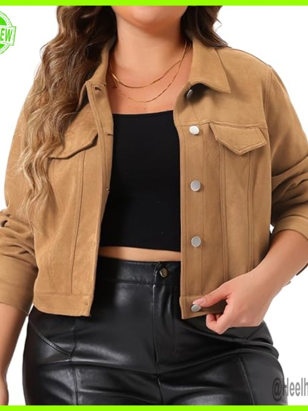 Plus Size Faux Leather Moto Jacket Cropped Button Front Long Sleeve